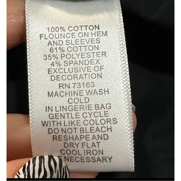 Cupio Womens Sz M Black White Gingham Pom Fringe Peplum Bell Sleeve Blouse Top - Picture 7 of 7